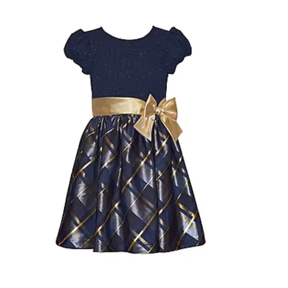 NEW! Bonnie Jean Girls Short Sleeve Fit Flare Dress Blue & Gold Size 20.5